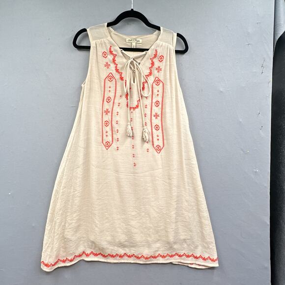 Cloth & People Mini Dress Small Western Embroidered Boho Hippie Cowgirl Neutral - Picture 9 of 16